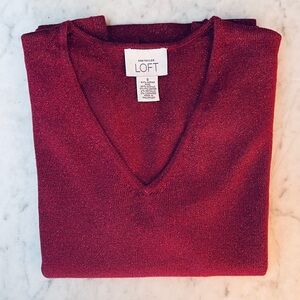 Size S Ann Taylor LOFT V-Neck Merino Wool Sweater -Wine Red